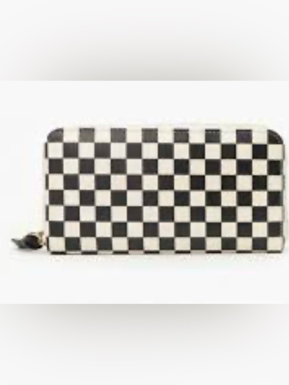 Clare V. Checkered Zip-Around Wallet in Black and White